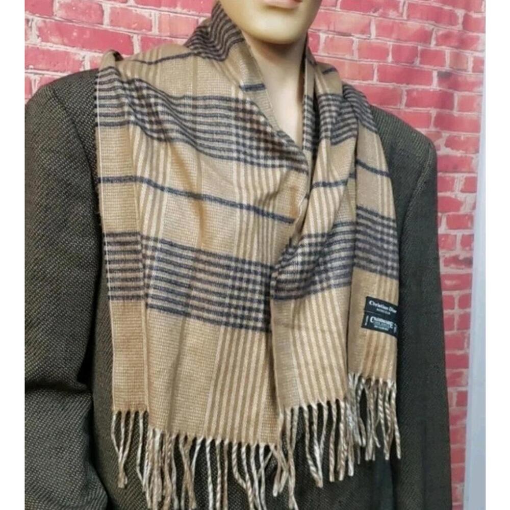 CHRISTIAN DIOR MONSIEUR PLAID BROWN MEN'S SCARF EUC! #6 - Picture 7 of 8